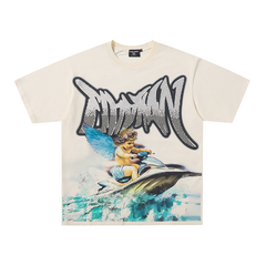 Mixed Emotion Water‑Sport Angel Rhinestone Graphic Oversized Tee