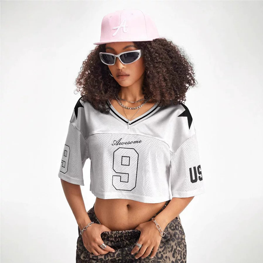 Oversized basketball jersey summer sheer streetwear trendy girl top Y2K women's clothing
