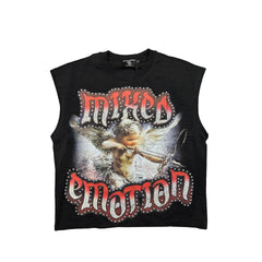 Mixed Emotion Cherub Angel Studded Sleeveless T-Shirt Black Gothic Metal Punk Streetwear