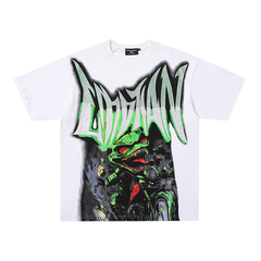 LVIVAN Monster Biker Rhinestone Graphic Oversized Tee