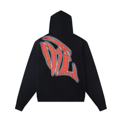 Mixed Emotion Rhinestone‑Studded Gothic Skull Zip‑Up Hoodie