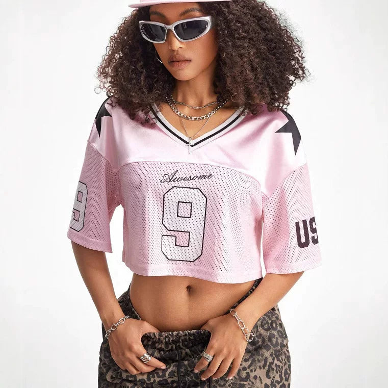 Oversized basketball jersey summer sheer streetwear trendy girl top Y2K women's clothing