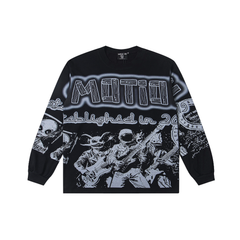 Mixed Emotion Dual‑Sided Alien Rock Band Print Long‑Sleeve Top