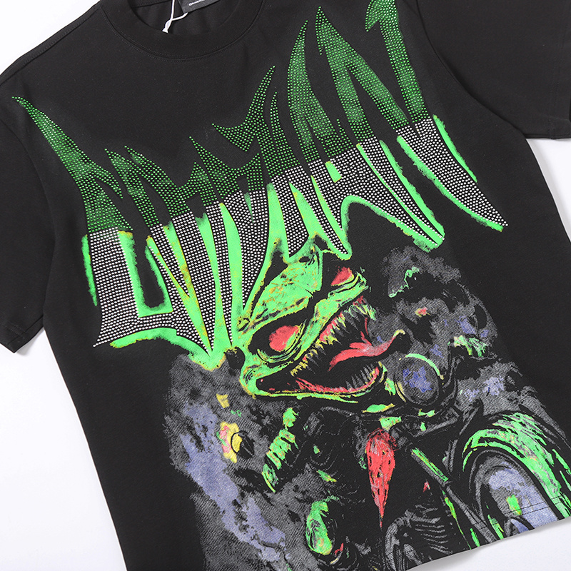 LVIVAN Monster Biker Rhinestone Graphic Oversized Tee