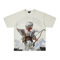Mixed Emotions Rivet Cupid Angel Rhinestone Tee