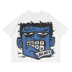 Mixed Emotion Graffiti Face Tooth Emotion T-Shirt White Cartoon Punk Streetwear
