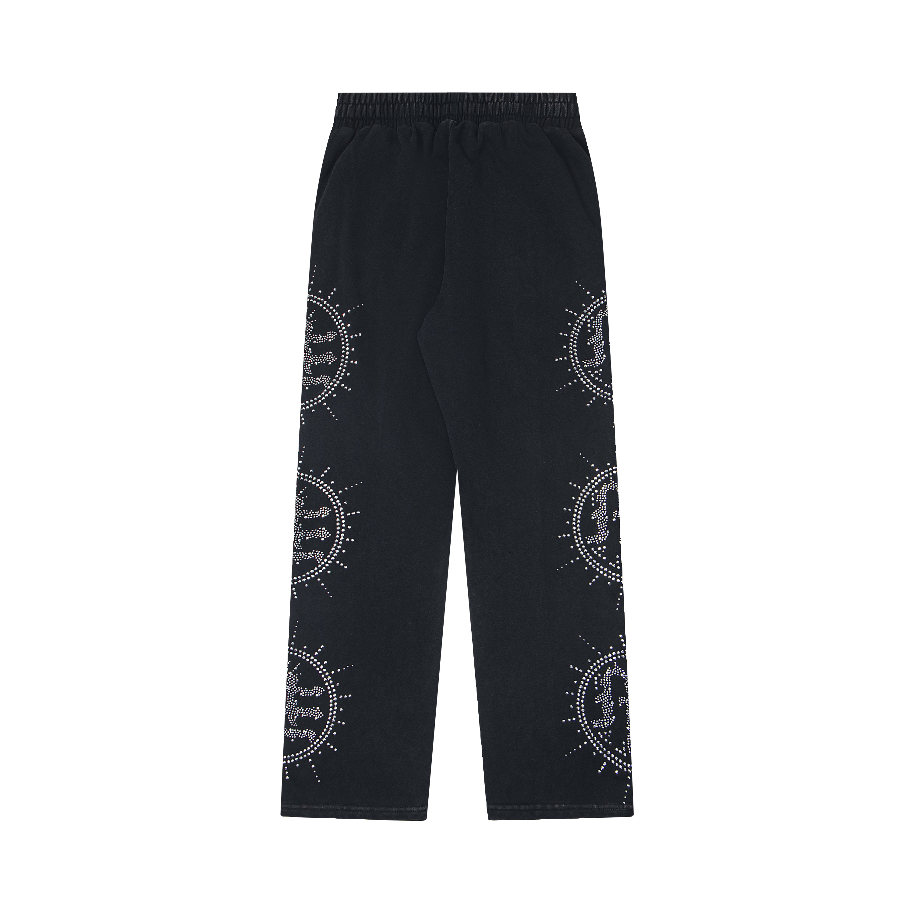 Mixed‑Emotion Sun Rhinestone Wide‑Leg Sweatpants