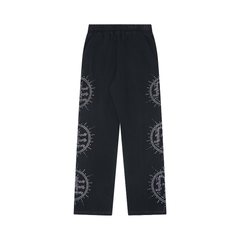Mixed‑Emotion Sun Rhinestone Wide‑Leg Sweatpants