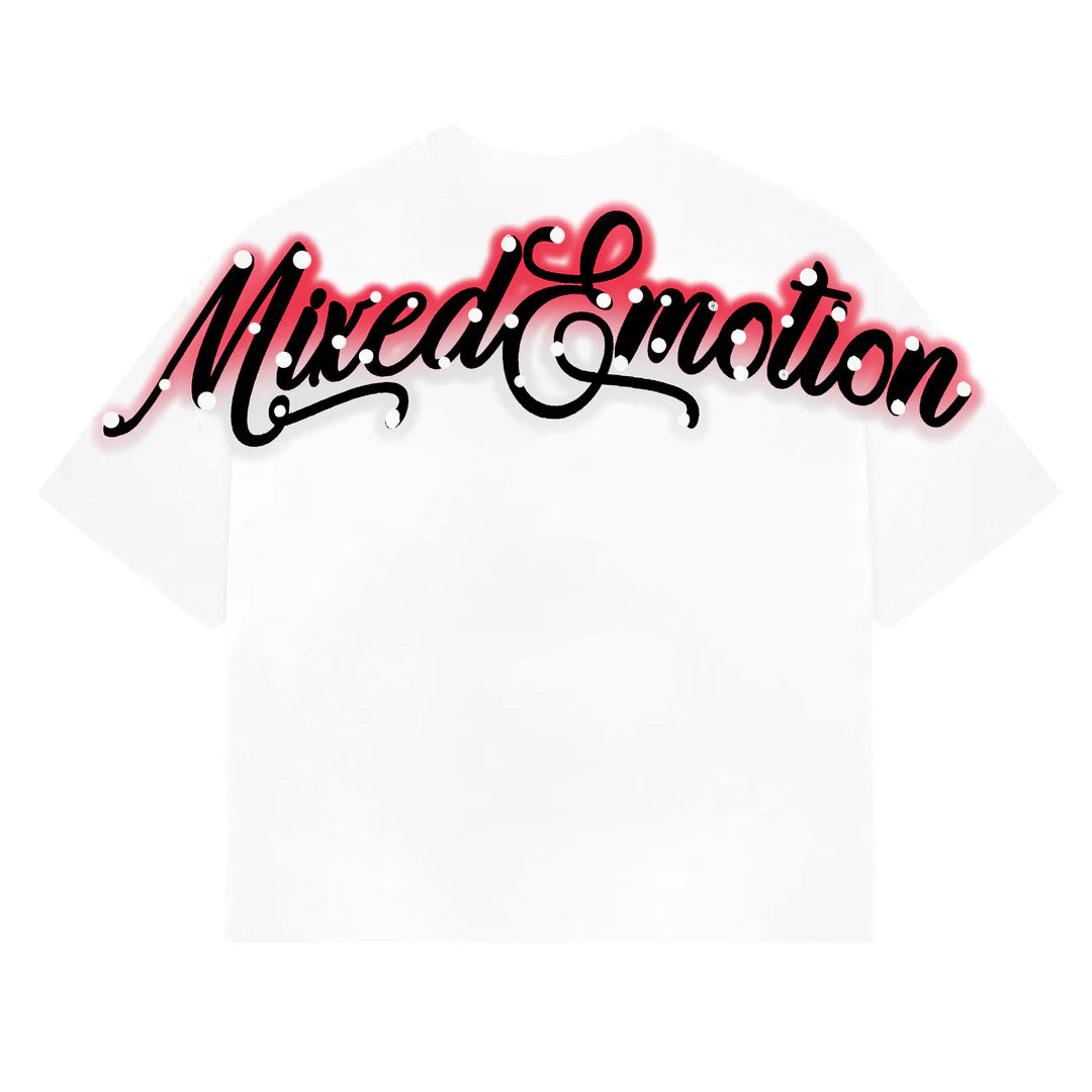 Mixed Emotion Rhinestone Script Angel Graphic T-Shirt White Y2K Gothic Streetwear