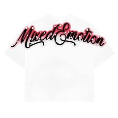Mixed Emotion Rhinestone Script Angel Graphic T-Shirt White Y2K Gothic Streetwear