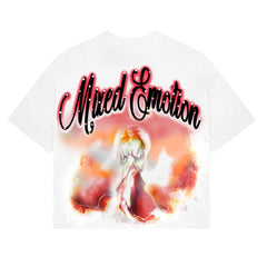 Mixed Emotion Rhinestone Script Angel Graphic T-Shirt White Y2K Gothic Streetwear