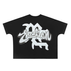 Mixed Emotion Cherub Cupid Cropped T-Shirt Black Gothic Script Y2K Streetwear