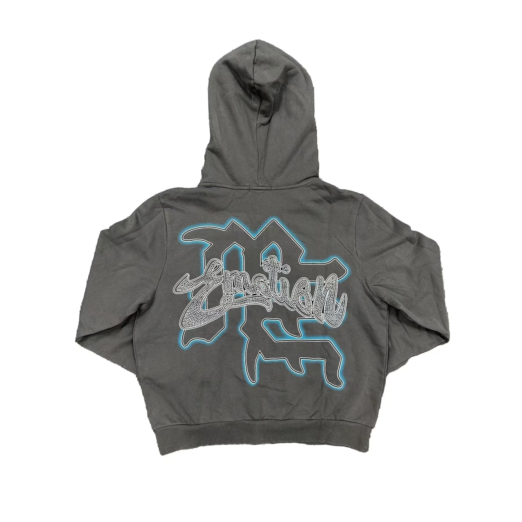 Mixed Emotion Vintage Washed Cropped Full Zip Hoodie Blind Cupid Angel Graphic ME Logo Gothic Y2K Street Jacket