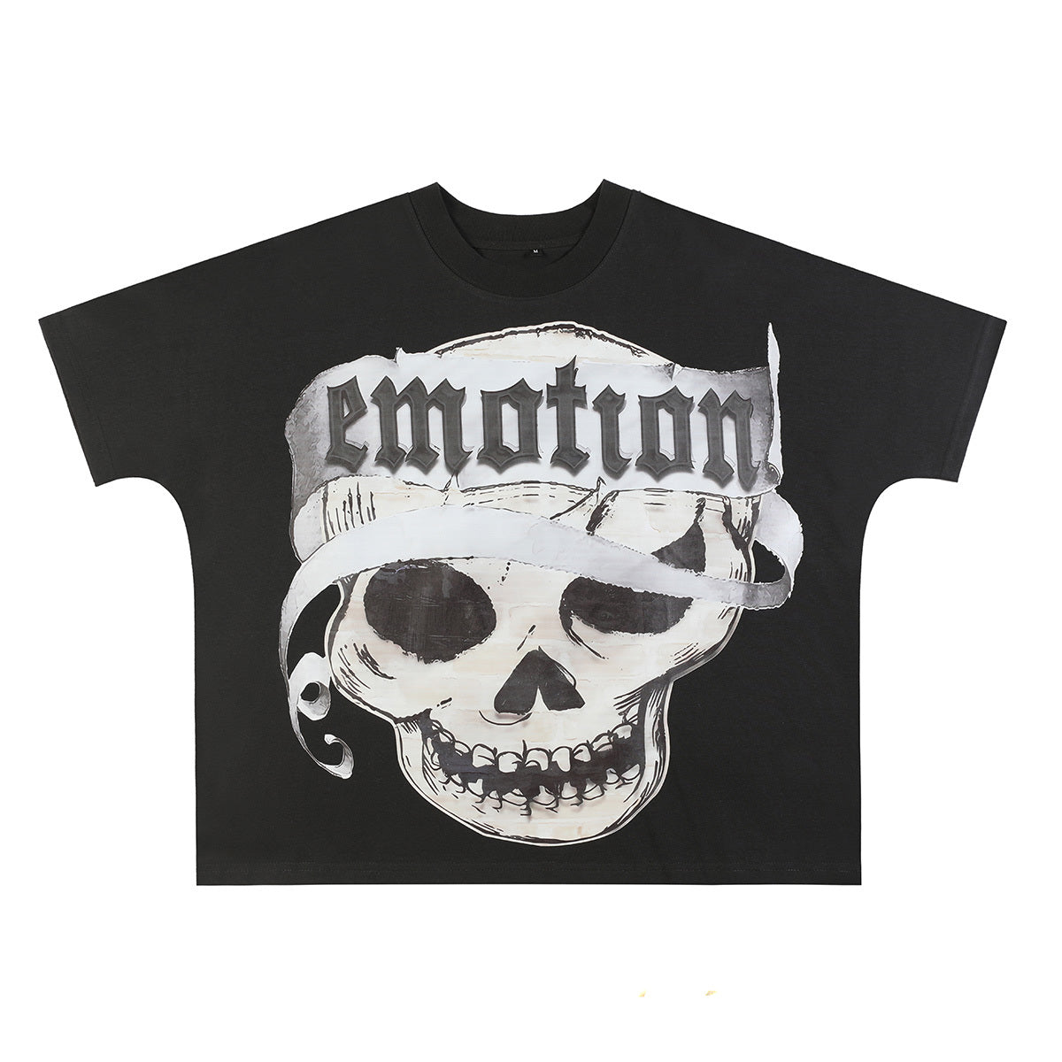 Mixed Emotion Skull Gothic Banner Cropped T-Shirt Black Punk Hardcore Streetwear