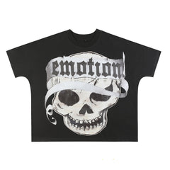 Mixed Emotion Skull Gothic Banner Cropped T-Shirt Black Punk Hardcore Streetwear