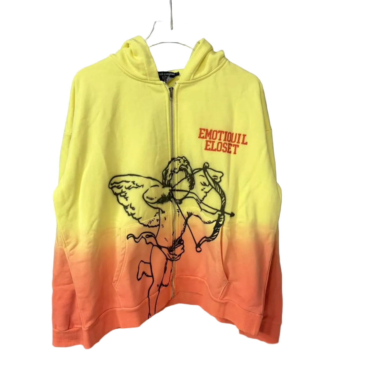 Mixed Emotion Yellow‑Orange Ombre Full Zip Hoodie Cherub Cupid Print Unisex Vintage Y2K Street Jacket