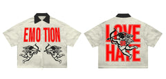 Mixed Emotion Love Or Hate Cherub Zip-Up Shirt Off-White Black Red Vintage Streetwear