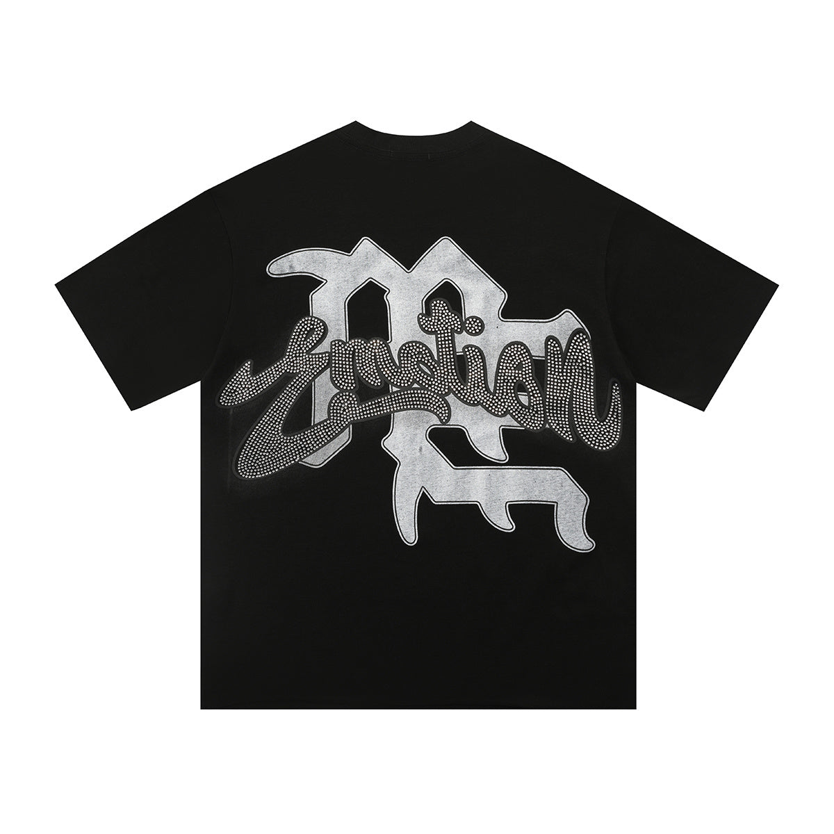 Mixed Emotion Cupid Graphic T-Shirt – Vintage Angel Streetwear Tee | Rhinestone Style Print Oversized Black Tee