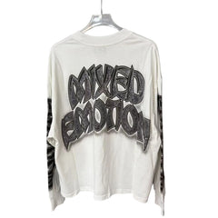 Mixed Emotion Vintage White Cropped Long‑Sleeve T‑Shirt Cemetery Zombie Graphic Unisex Punk Metal Street Top