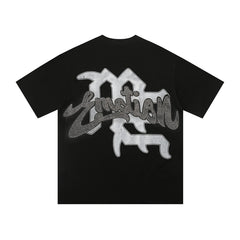 Mixed Emotion Cupid Graphic T-Shirt – Vintage Angel Streetwear Tee | Rhinestone Style Print Oversized Black Tee