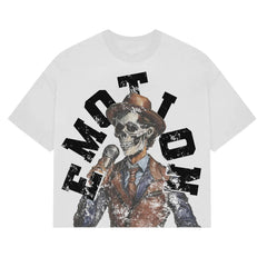 Mixed Emotion Distressed Skull Cowboy Vocalist Oversized T‑Shirt | Front & Back Printed Streetwear Casual Tee