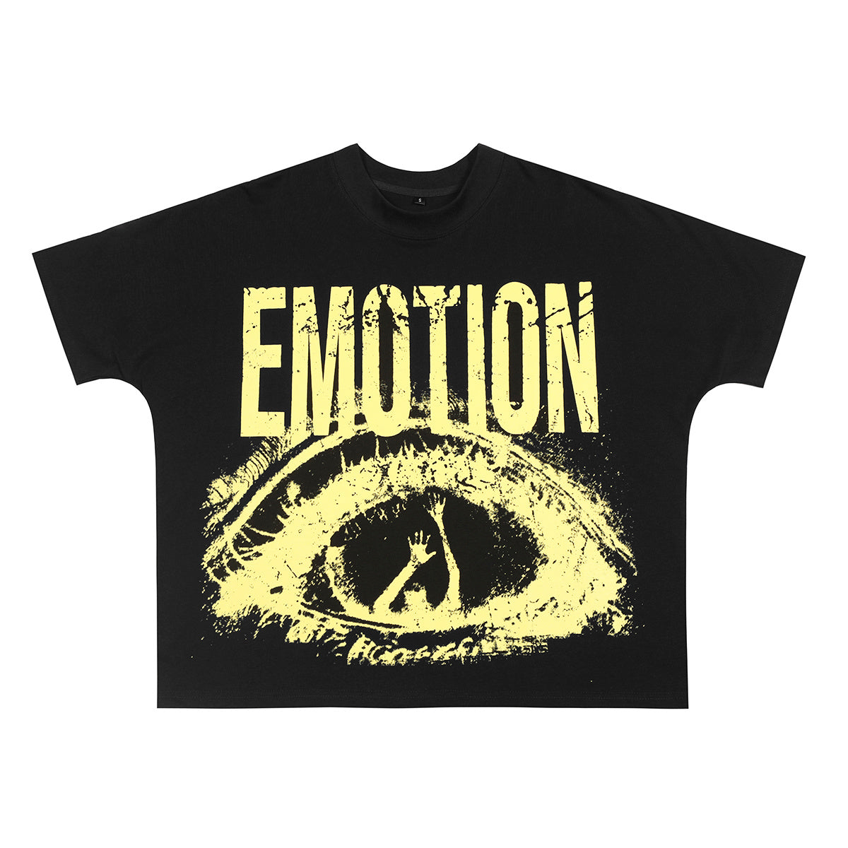 Mixed Emotion Grunge Eye Art Cropped Oversized T‑Shirt | Vintage Distressed Front & Back Print Unisex Street Tee