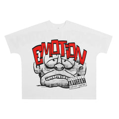 Mixed Emotion Retro Graffiti Cartoon Face Oversized Tee | Parental Advisory Explicit Content Graphic Unisex Street T‑Shirt