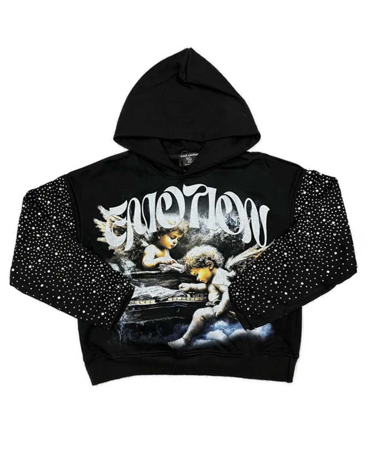 Mixed Emotions Fallen Angels Rhinestone Hoodie Black