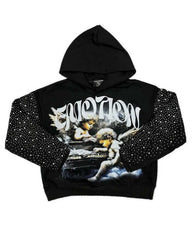 Mixed Emotions Fallen Angels Rhinestone Hoodie Black
