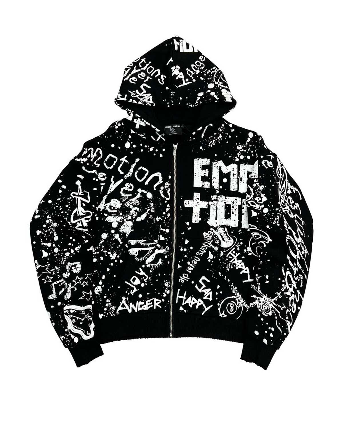 Mixed Emotions Graffiti Zip Up Hoodie Black