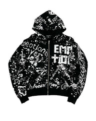Mixed Emotions Graffiti Zip Up Hoodie Black