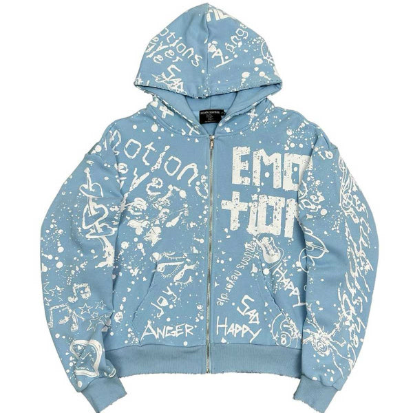 Mixed Emotions Graffiti Zip Up Hoodie Blue