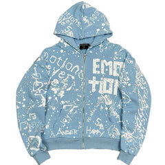 Mixed Emotions Graffiti Zip Up Hoodie Blue