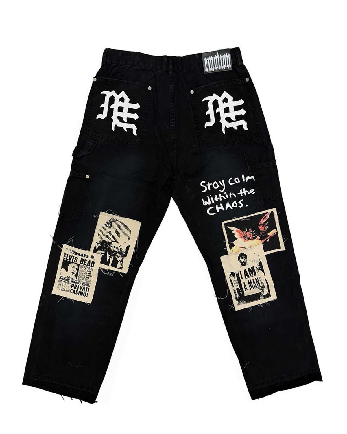 Mixed Emotions Newspaper Carpenter Pants Black