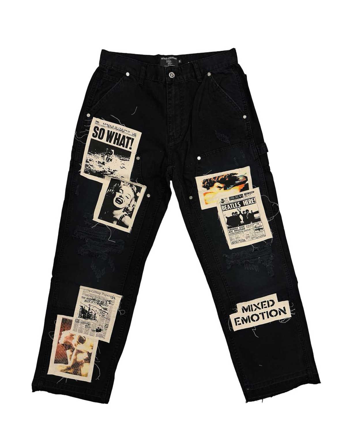 Mixed Emotions Newspaper Carpenter Pants Black