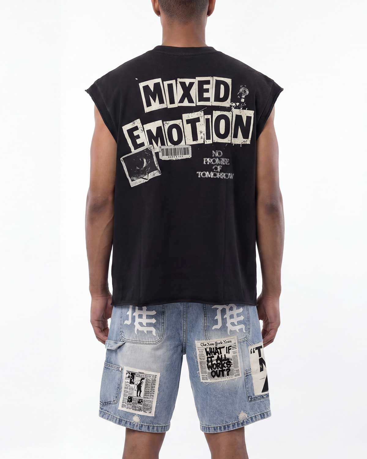Mixed Emotions Newspaper Sleeveless Tee Black