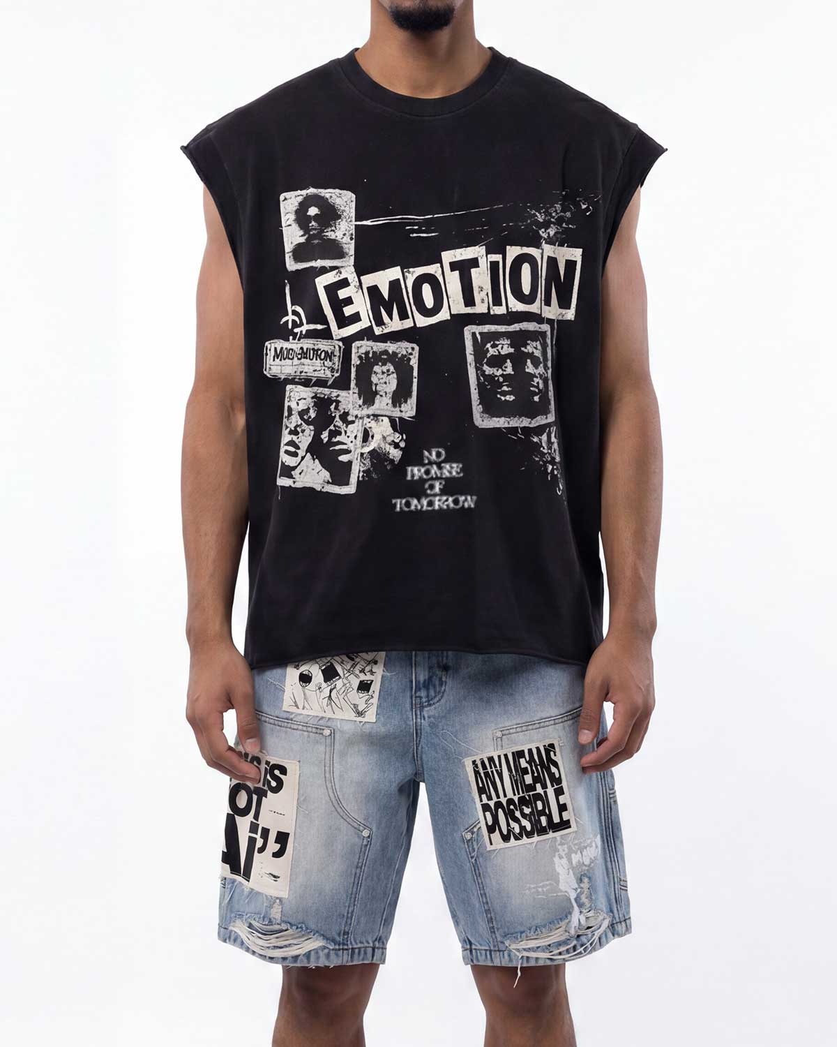 Mixed Emotions Newspaper Sleeveless Tee Black