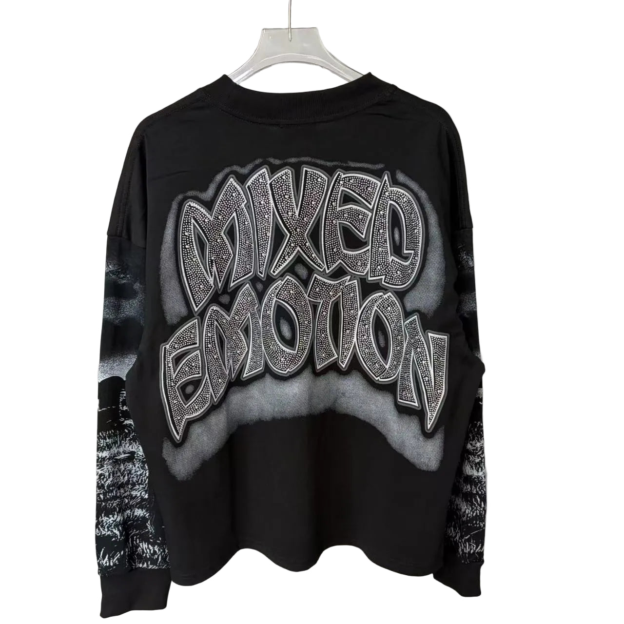 Mixed Emotion Oversized Black Long‑Sleeve T‑Shirt Horror Zombie Cemetery Graphic Unisex Cropped Punk Street Top