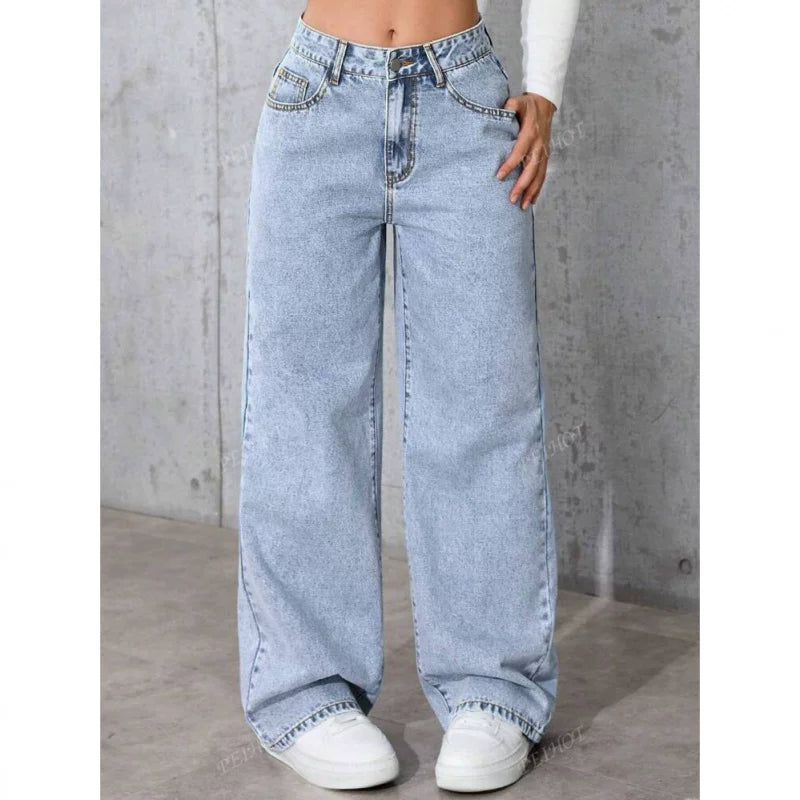Sweet and spicy high waisted straight leg jeans for women's summer collection, cross-border Amazon loose and trendy versatile long pants