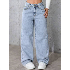 Sweet and spicy high waisted straight leg jeans for women's summer collection, cross-border Amazon loose and trendy versatile long pants