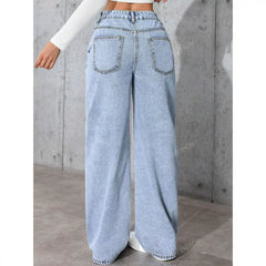 Sweet and spicy high waisted straight leg jeans for women's summer collection, cross-border Amazon loose and trendy versatile long pants