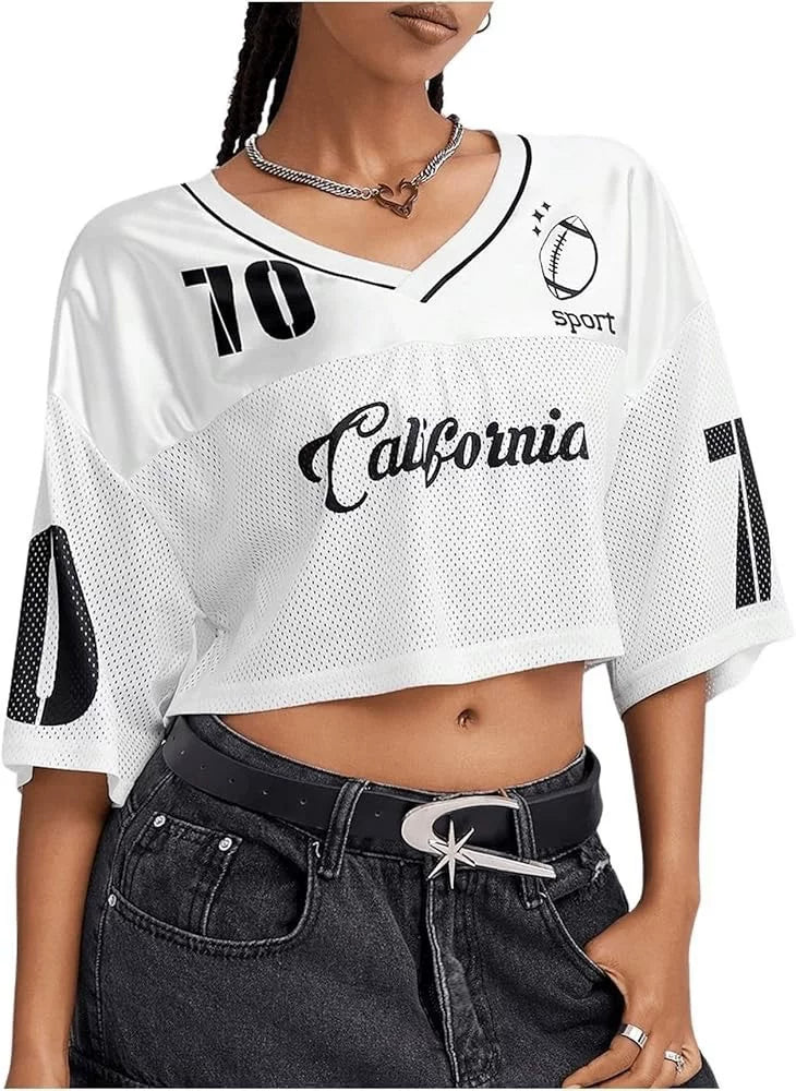 Oversized basketball jersey summer sheer streetwear trendy girl top Y2K women's clothing