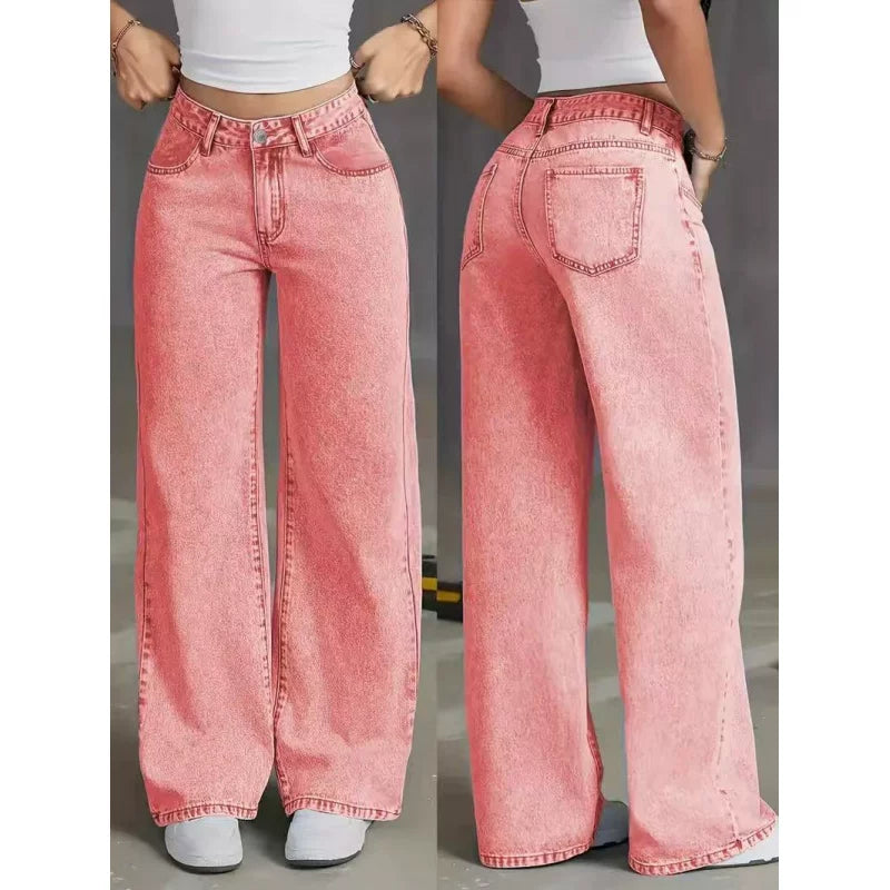 Sweet and spicy high waisted straight leg jeans for women's summer collection, cross-border Amazon loose and trendy versatile long pants