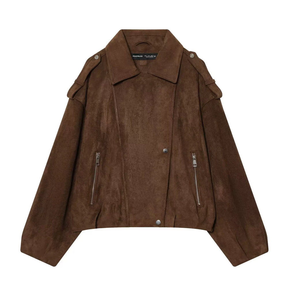 ZR European and American style foreign trade ZA women's motorcycle style suede effect loose jacket jacket 6318036