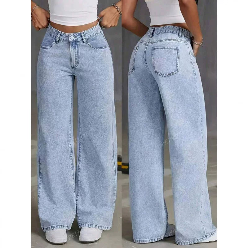 Sweet and spicy high waisted straight leg jeans for women's summer collection, cross-border Amazon loose and trendy versatile long pants