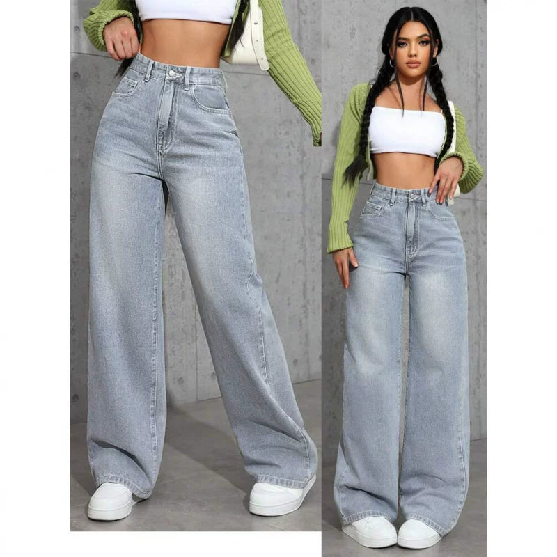 Sweet and spicy high waisted straight leg jeans for women's summer collection, cross-border Amazon loose and trendy versatile long pants