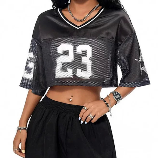 Oversized basketball jersey summer sheer streetwear trendy girl top Y2K women's clothing