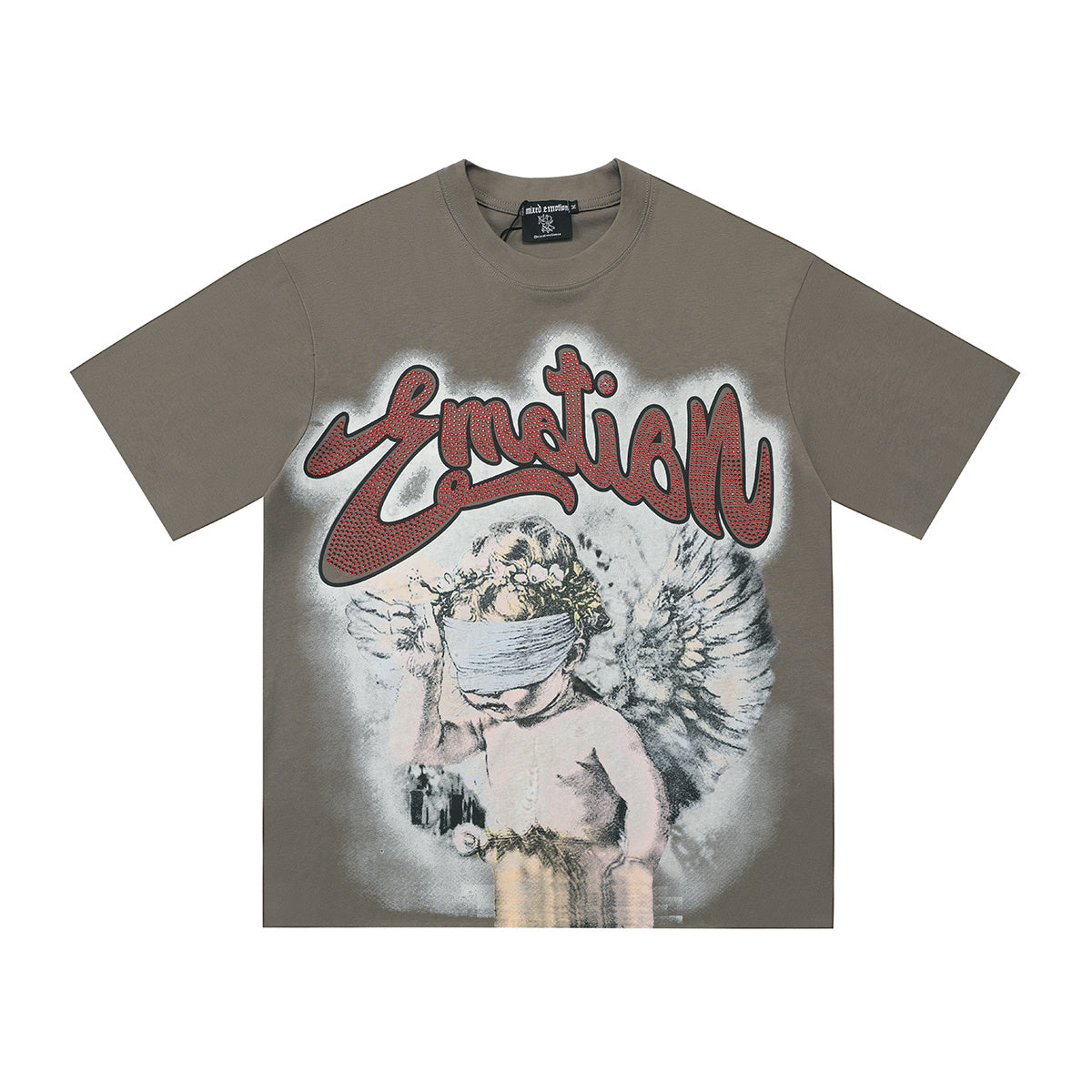 Mixed Emotion Vintage Blinded Cupid Angel Oversized Tee | Retro Graffiti Font Unisex Streetwear T‑Shirt