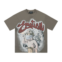 Mixed Emotion Vintage Blinded Cupid Angel Oversized Tee | Retro Graffiti Font Unisex Streetwear T‑Shirt