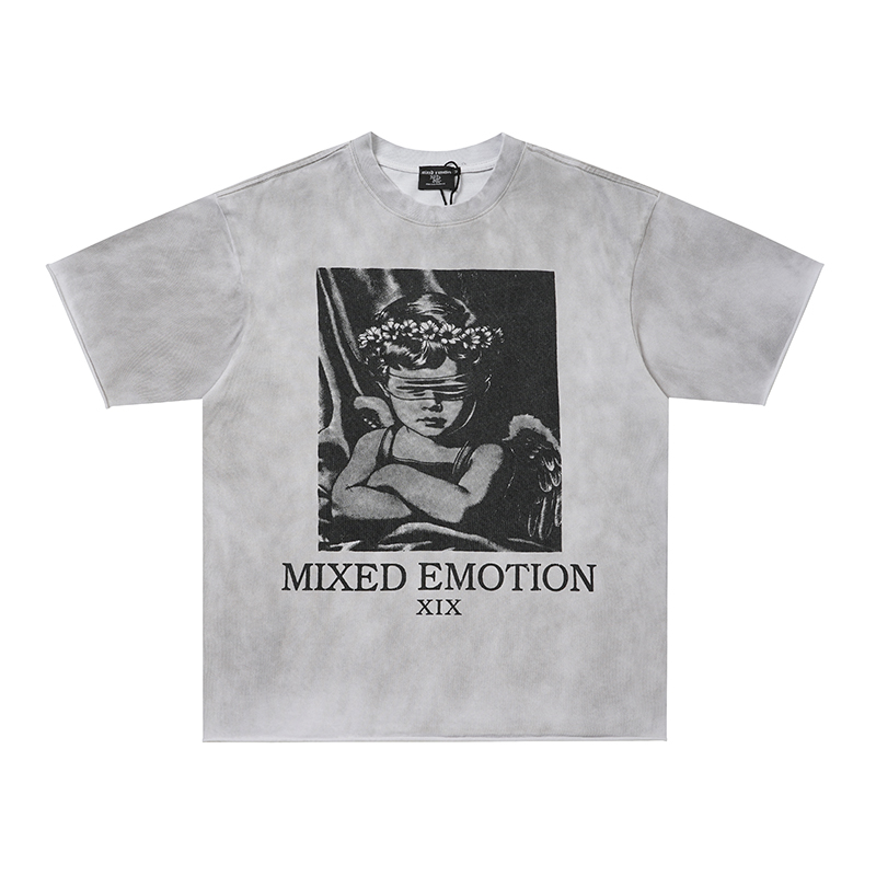 Mixed Emotion Vintage Washed Cherub Two‑Sided Graphic Tee
